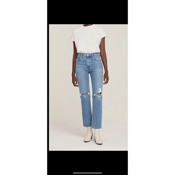 Agolde Wilder Light Wash Distressed Mid-Rise Comfort Straight Leg Jeans sz 27 - Picture 3 of 14